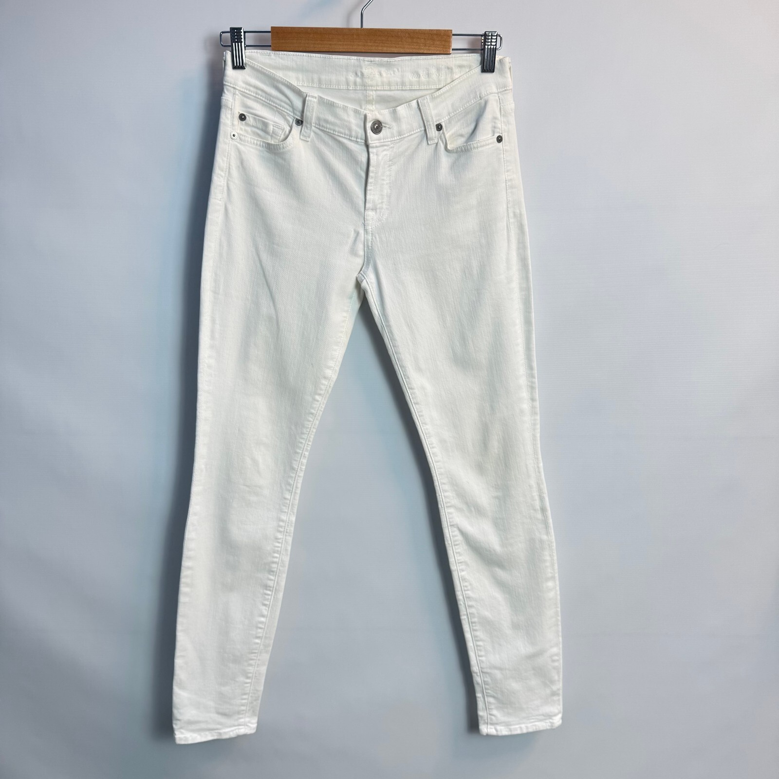 7 For All Mankind White Mid-Rise Ankle Skinny Jeans Waist 29" UK 10–12