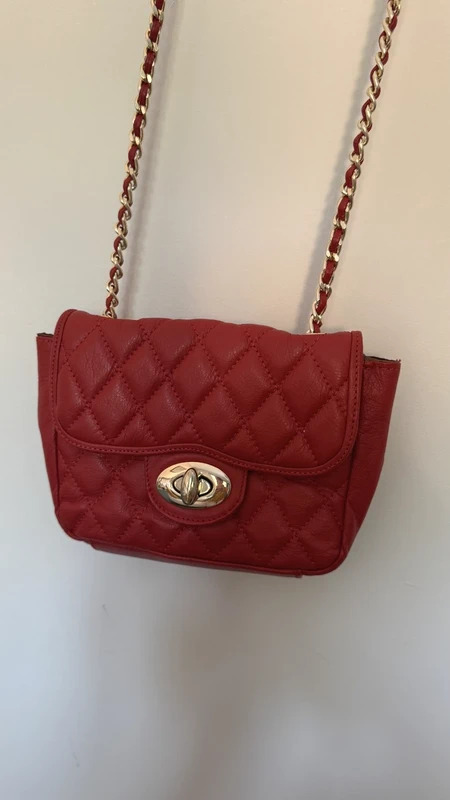 Franchetti Bond Red Quilted Leather Chain Crossbody Bag – Made in Italy