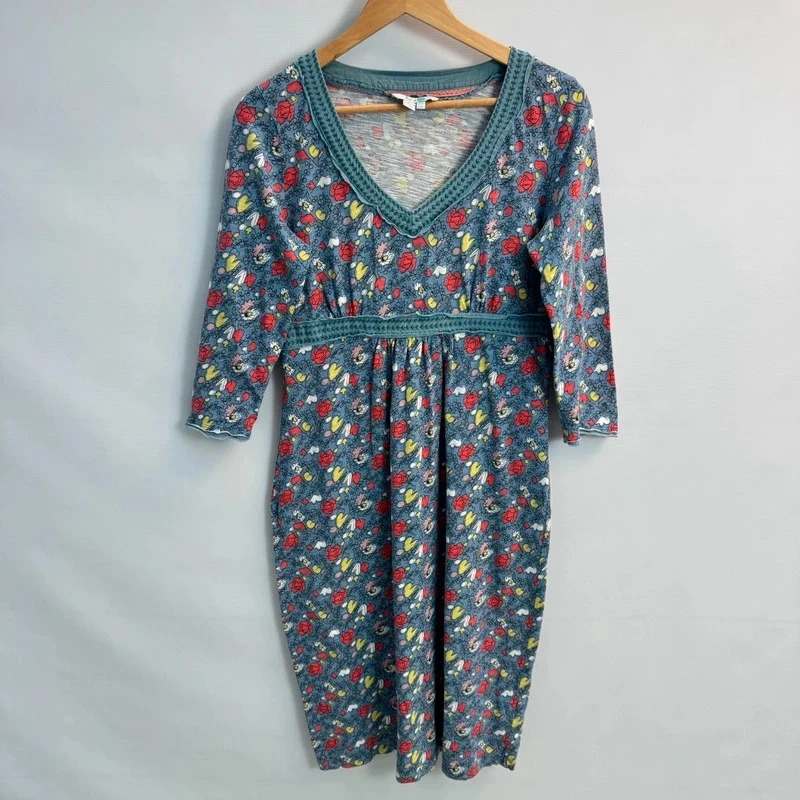 Boden Blue Ditsy Floral Jersey Midi Dress UK 12