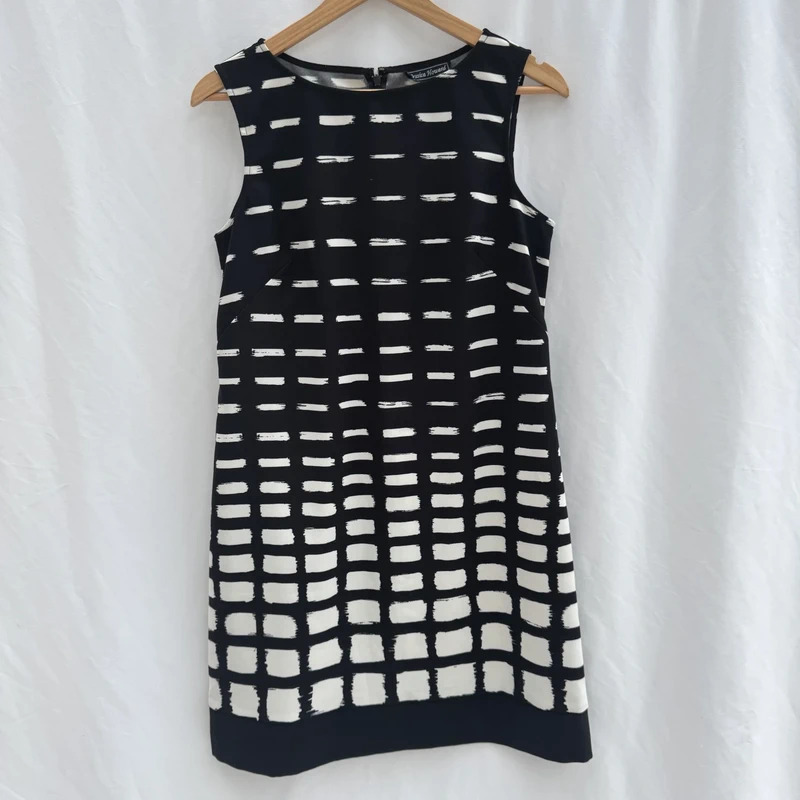 Jessica Howard Black White Brush Print Shift Dress UK 12 Sleeveless Smart Office