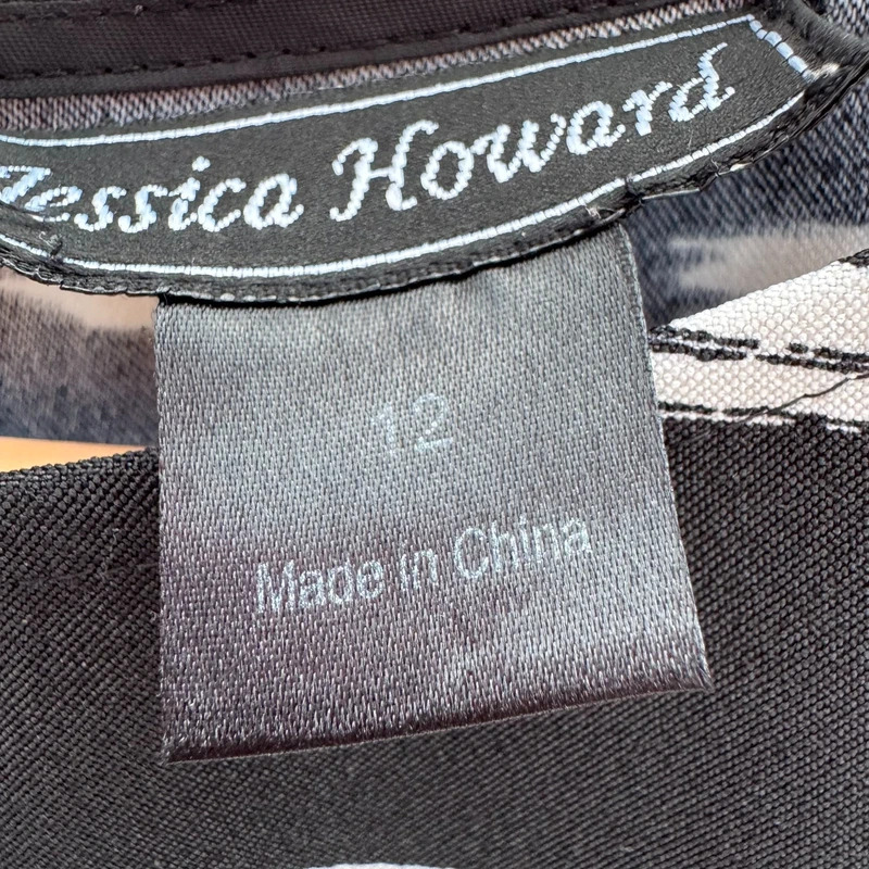 Jessica Howard Black White Brush Print Shift Dress UK 12 Sleeveless Smart Office - Image 4
