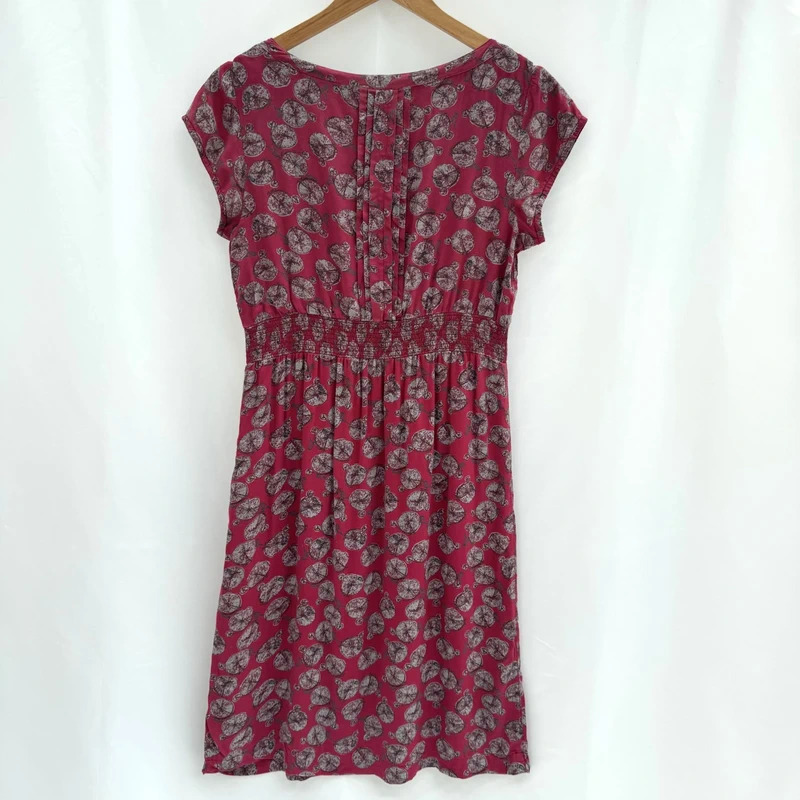 White Stuff Pink Bicycle Print Modal Dress UK 10 Shirred Waist Pockets - Image 2