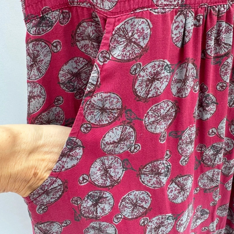 White Stuff Pink Bicycle Print Modal Dress UK 10 Shirred Waist Pockets - Image 4