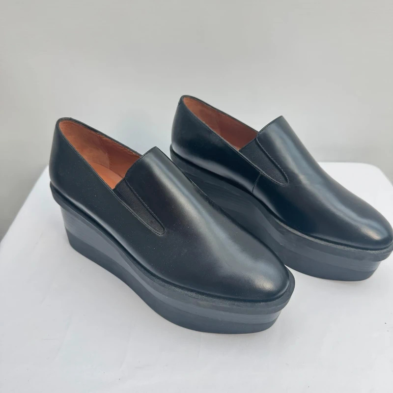 & Other Stories Black Leather Platform Wedge Loafers EU 36 UK 3.5–4