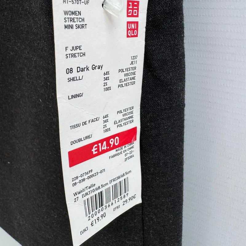 Uniqlo Dark Grey Stretch Mini Skirt UK 10 New with Tags - Image 3