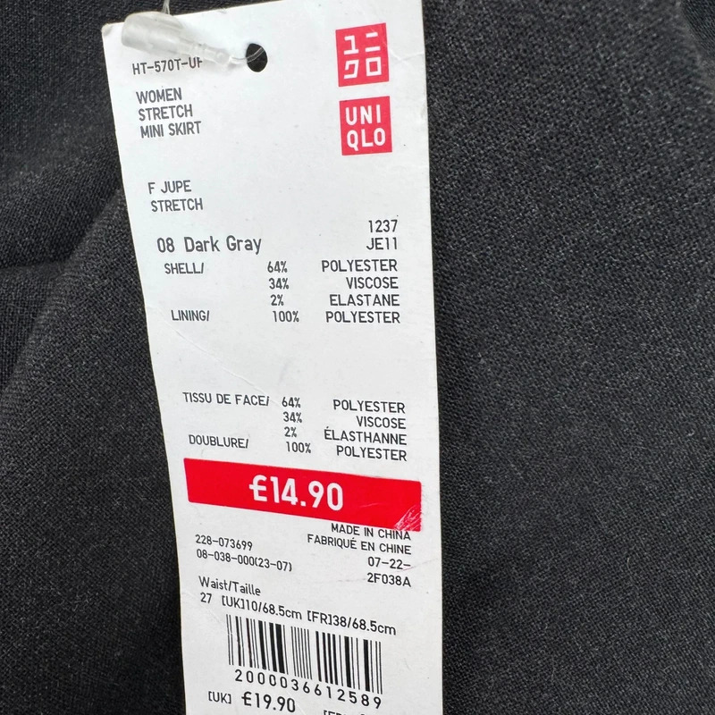 Uniqlo Dark Grey Stretch Mini Skirt UK 10 New with Tags - Image 10