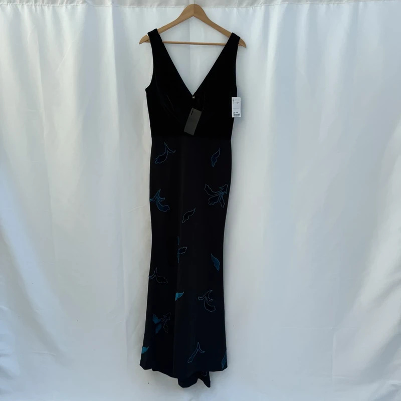 Alberto Makali Black Velvet Teal Floral Maxi Evening Dress UK 14 BNWT