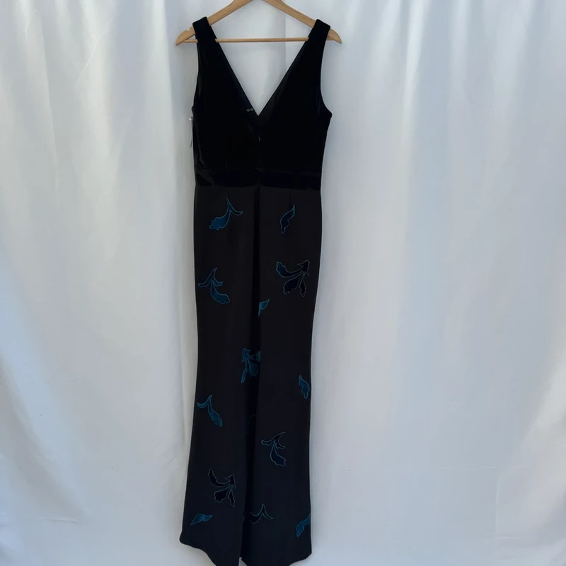 Alberto Makali Black Velvet Teal Floral Maxi Evening Dress UK 14 BNWT - Image 8