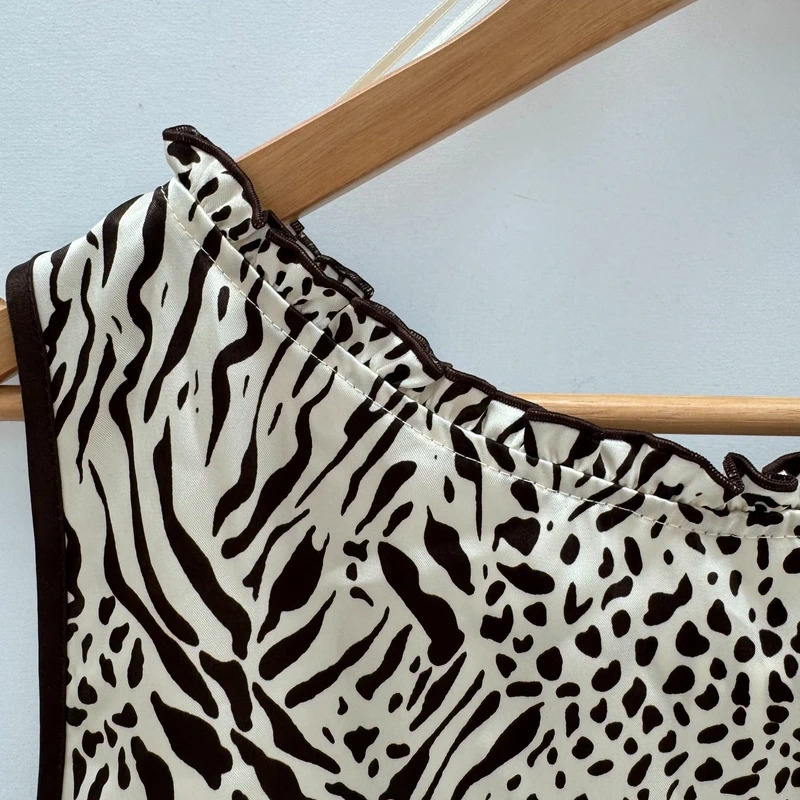 Roman Originals Cream Brown Animal Print Sleeveless Top Ruffle Neck UK 20 - Image 4