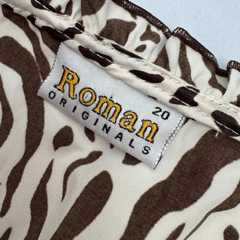 Roman Originals Cream Brown Animal Print Sleeveless Top Ruffle Neck UK 20 - Image 9
