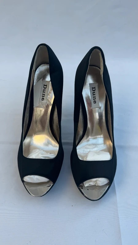 Dune Krossy Black Peep Toe Platform Silver Stiletto Heels Shoes UK 7 EU 40