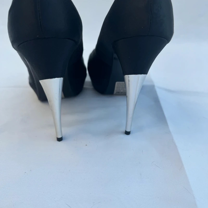 Dune Krossy Black Peep Toe Platform Silver Stiletto Heels Shoes UK 7 EU 40 - Image 4