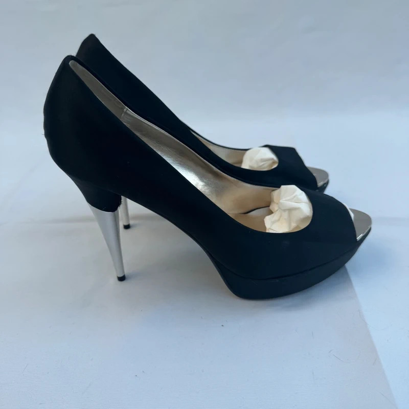 Dune Krossy Black Peep Toe Platform Silver Stiletto Heels Shoes UK 7 EU 40 - Image 5