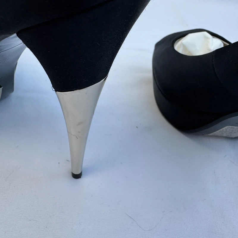 Dune Krossy Black Peep Toe Platform Silver Stiletto Heels Shoes UK 7 EU 40 - Image 7