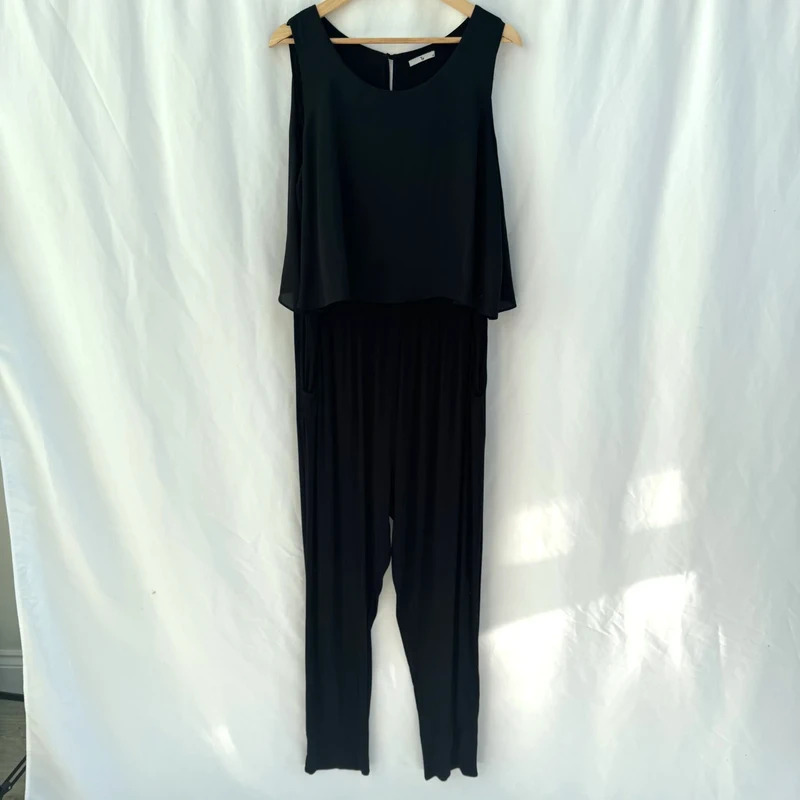 Tu Black Sleeveless Layered Jumpsuit Pockets Elasticated Waist Smart Occasion UK 18