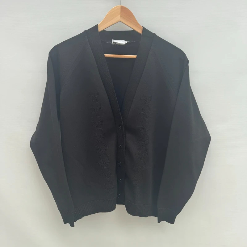 Celebrity Cardigan Black Vintage V-Neck Embroidered Detail Made in Poland UK 12–14