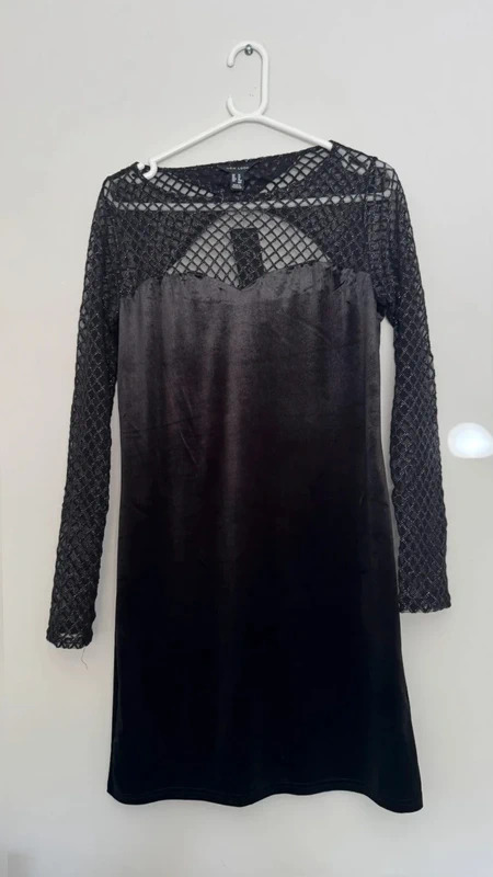 New Look Black Velvet Glitter Mesh Party UK14 Dress BNWT