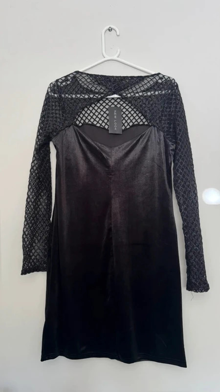 New Look Black Velvet Glitter Mesh Party UK14 Dress BNWT - Image 8