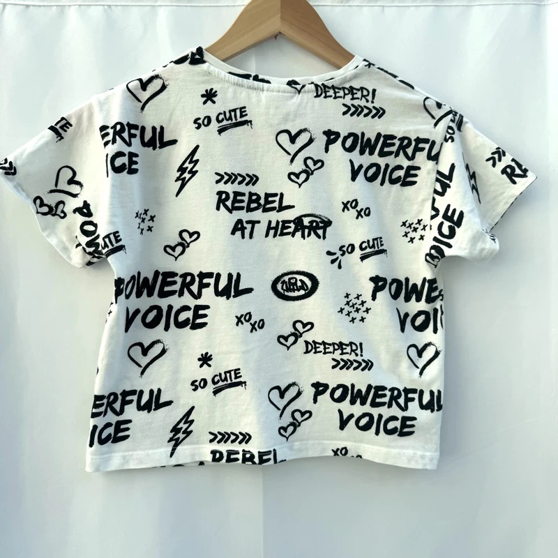 ZARA Kids Age 9 White Crop T-Shirt Rebel At Heart Graphic Print Short Sleeve Top - Image 5