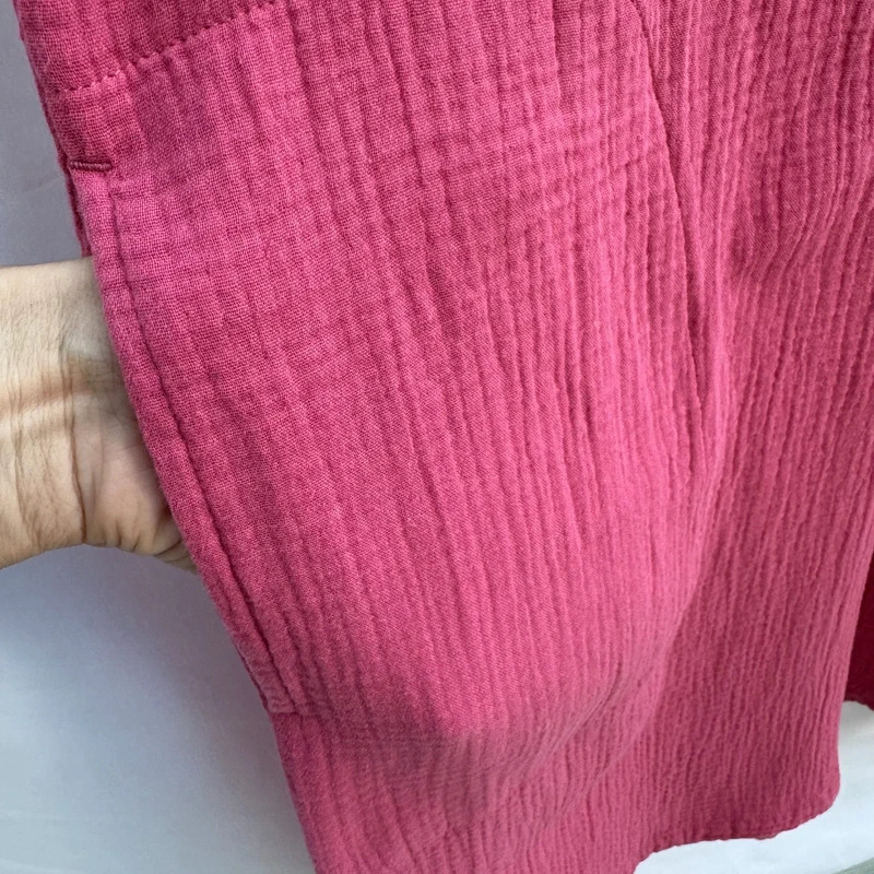 Mousqueton Pink Cotton Crinkle V-Neck Pocket Midi Dress UK 12 - Image 4