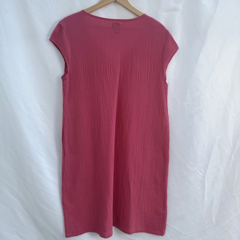 Mousqueton Pink Cotton Crinkle V-Neck Pocket Midi Dress UK 12 - Image 6