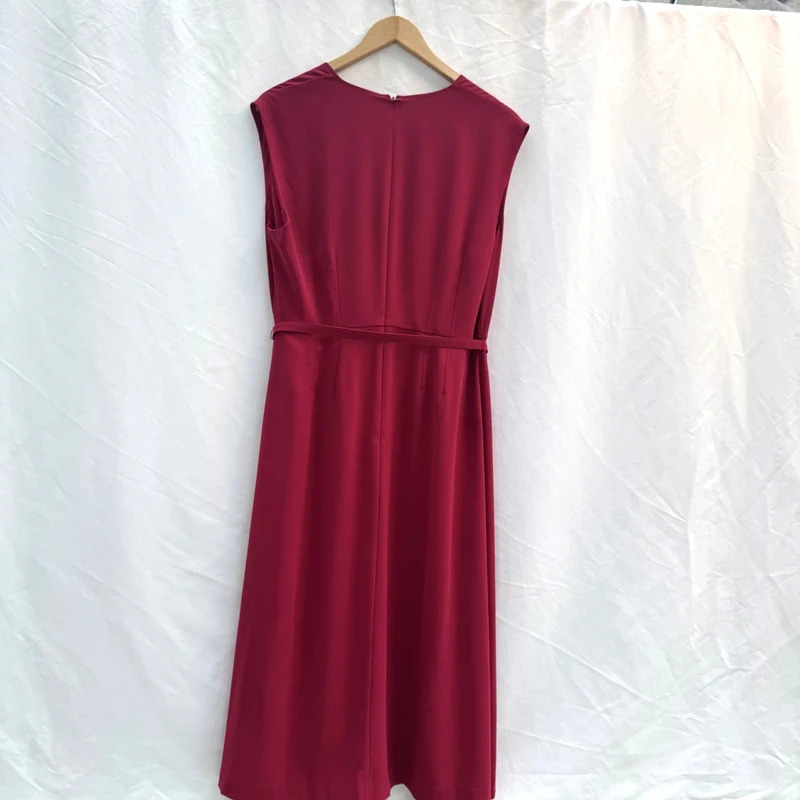 Hobbs London Pink V-Neck Midi Dress UK 14 Belted Waist Sleeveless - Image 8