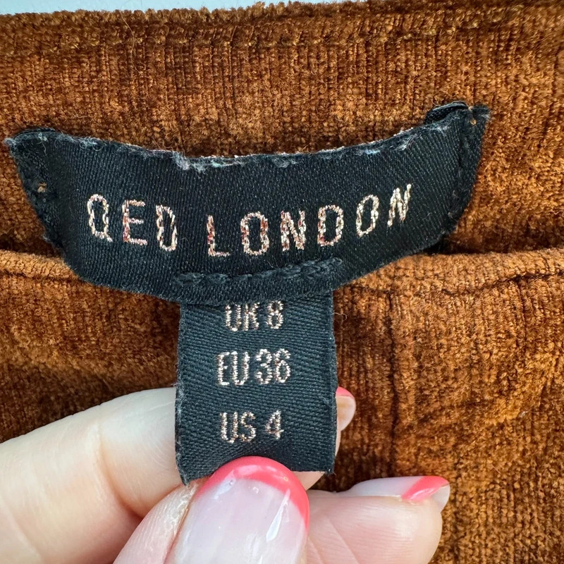 QED London Trousers UK 8 Tan Fine Corduroy Skinny Side Zip Stretch Pants - Image 3