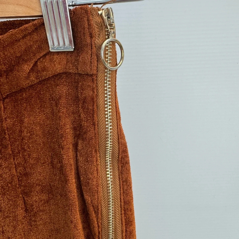 QED London Trousers UK 8 Tan Fine Corduroy Skinny Side Zip Stretch Pants - Image 4