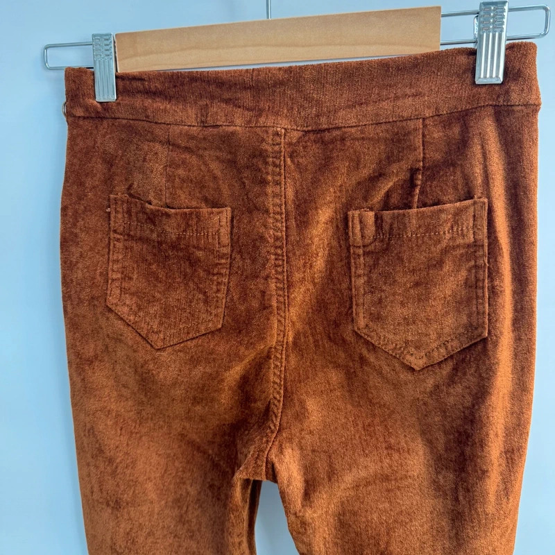 QED London Trousers UK 8 Tan Fine Corduroy Skinny Side Zip Stretch Pants - Image 5