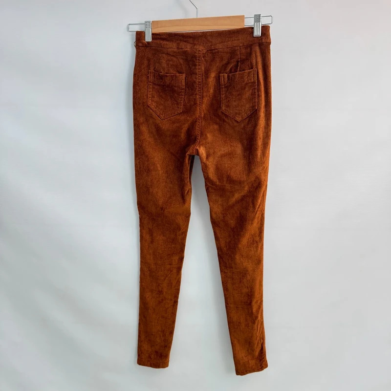 QED London Trousers UK 8 Tan Fine Corduroy Skinny Side Zip Stretch Pants - Image 6