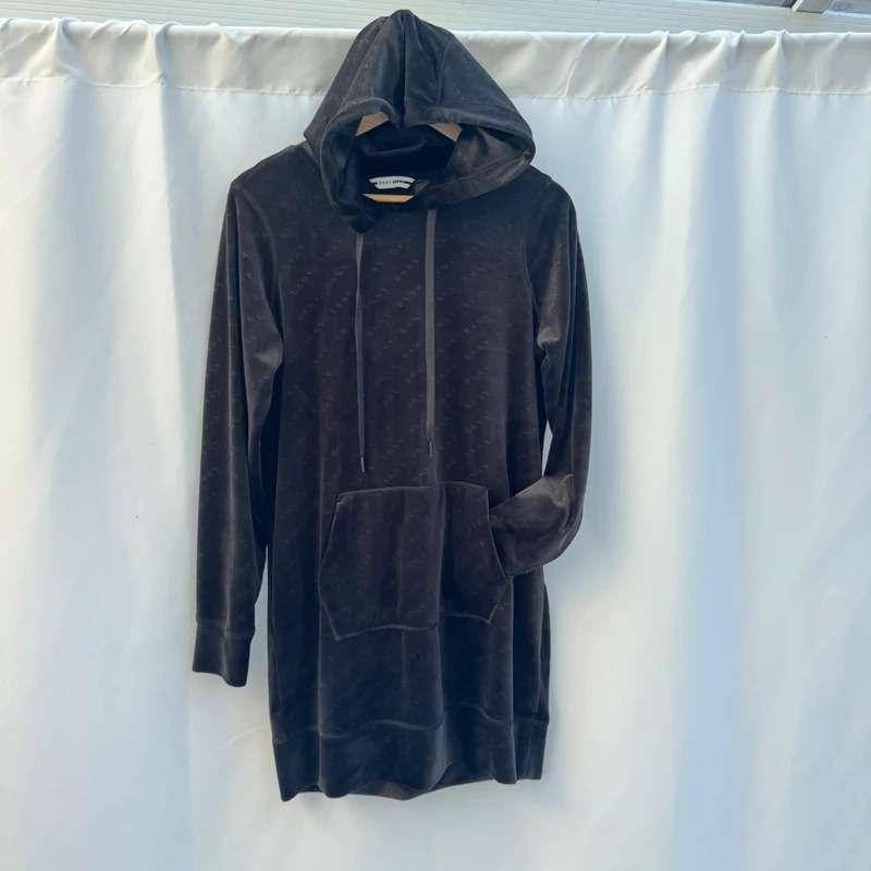 DKNY Sport Black Velour Hoodie Dress XS UK 8-10 Embossed Logo Y2K