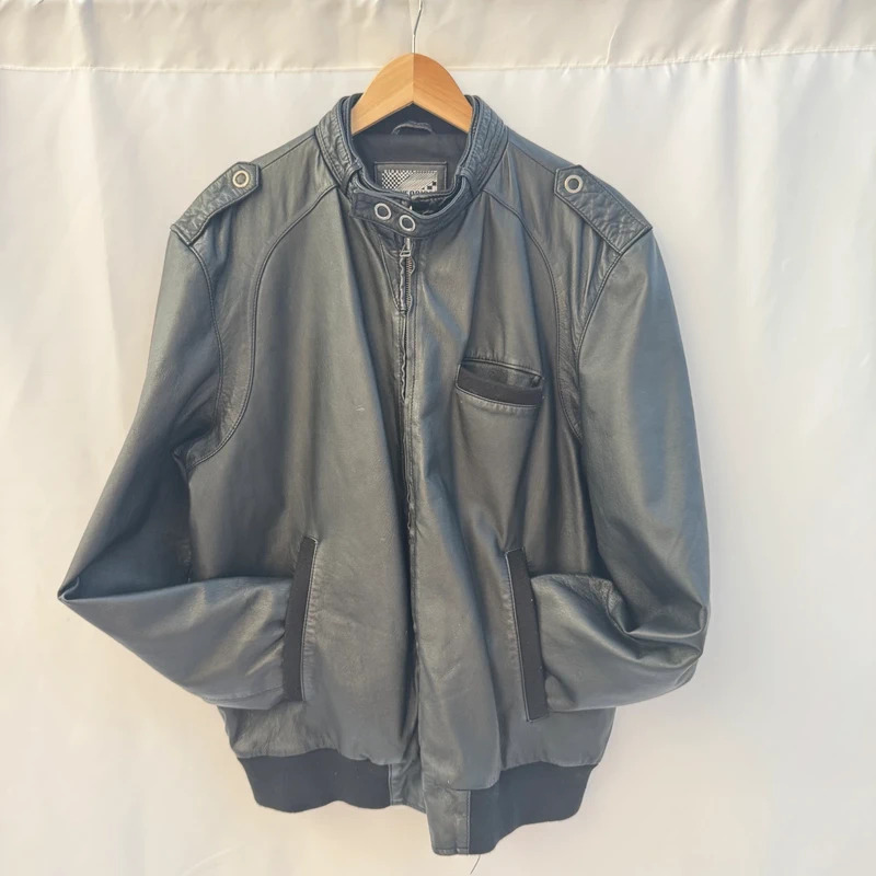 Red Herring Debenhams Mens Black Real Leather Bomber Jacket XL Biker