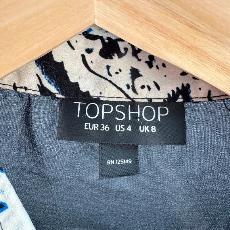 Topshop Blue Tile Print Shirt Long Sleeve Sheer Mesh Back Relaxed UK 8 10 12 - Image 3