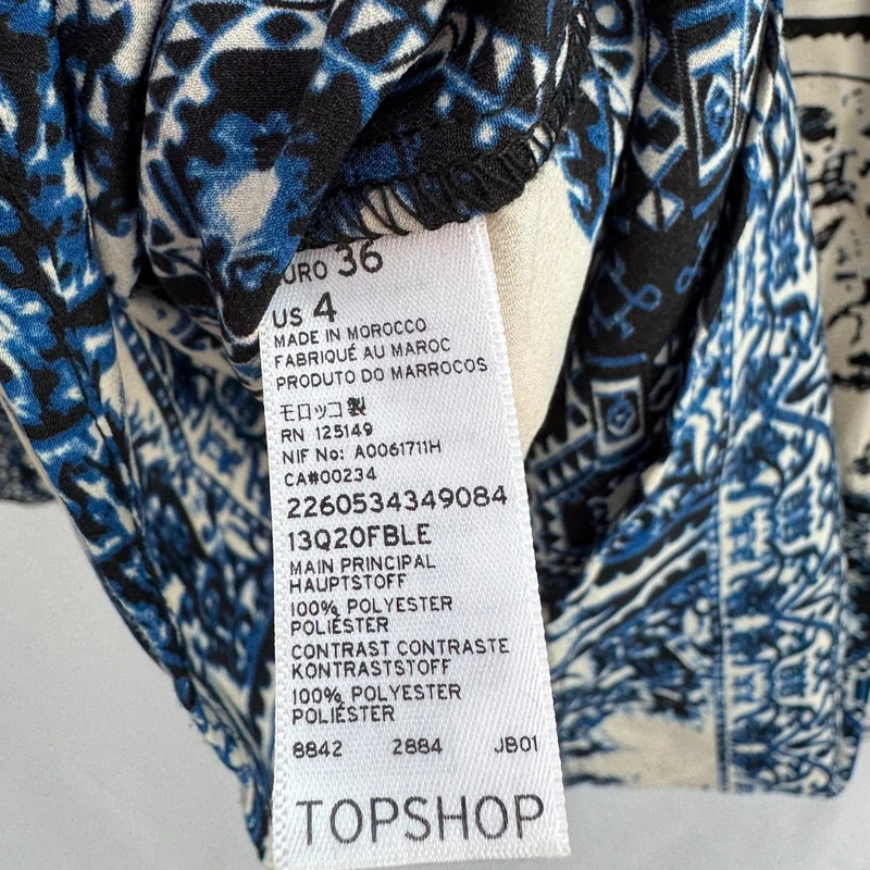 Topshop Blue Tile Print Shirt Long Sleeve Sheer Mesh Back Relaxed UK 8 10 12 - Image 9