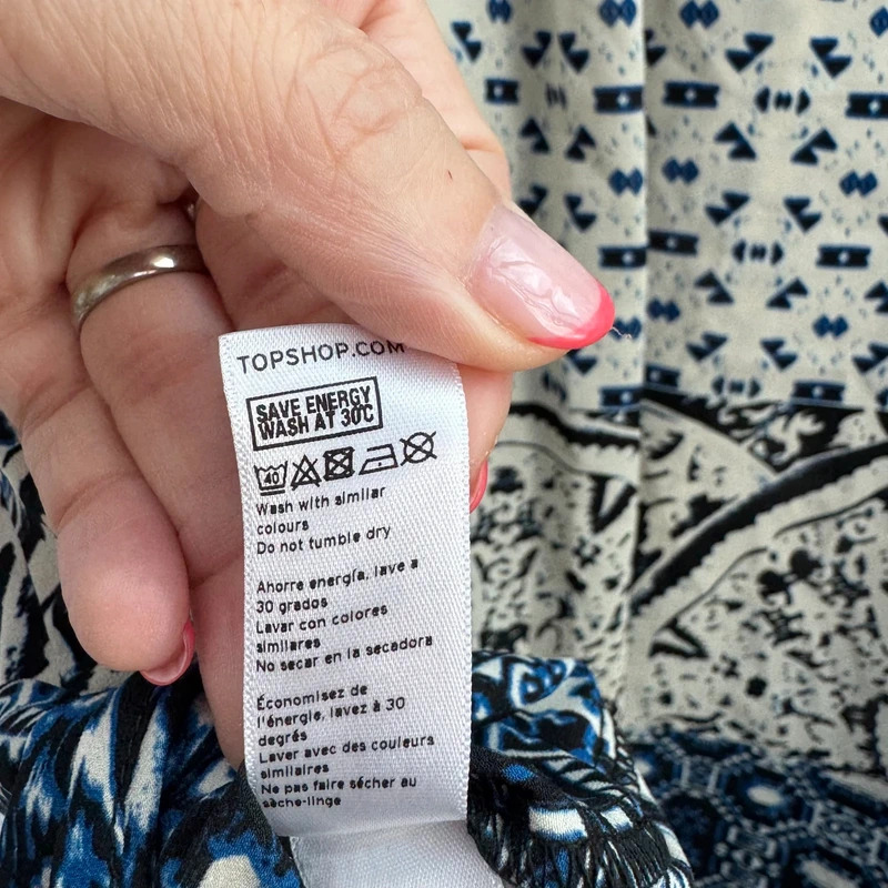 Topshop Blue Tile Print Shirt Long Sleeve Sheer Mesh Back Relaxed UK 8 10 12 - Image 10