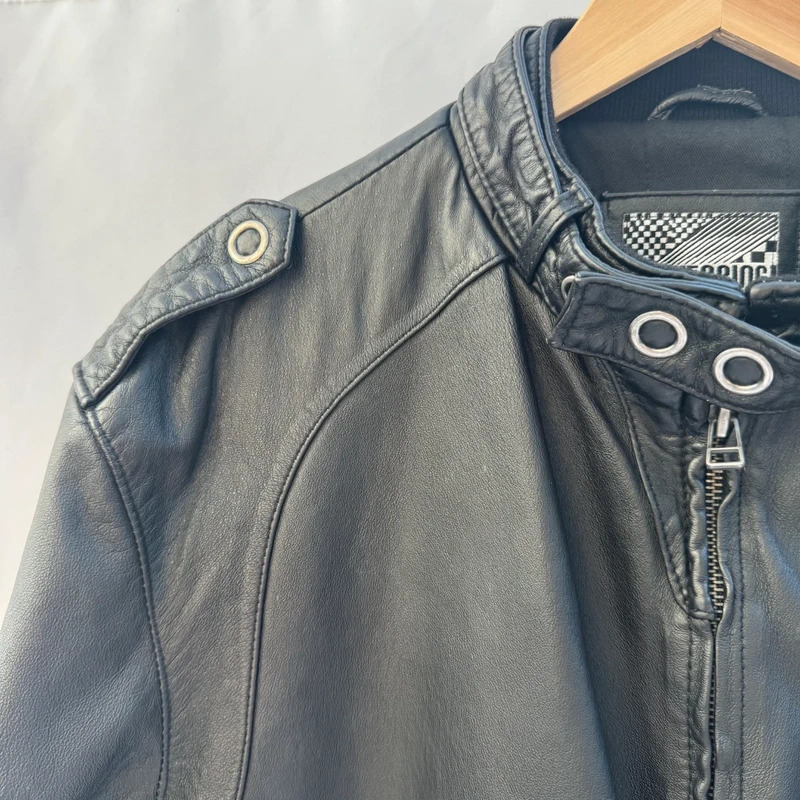 Red Herring Debenhams Mens Black Real Leather Bomber Jacket XL Biker - Image 2