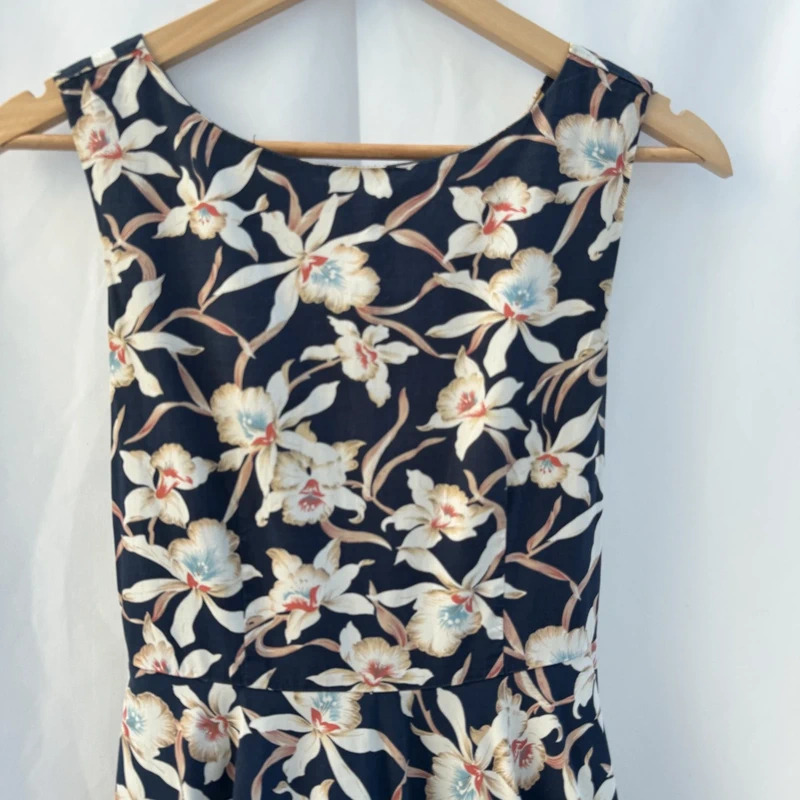 Jolie Moi Navy Orchid Floral Cotton Fit & Flare Midi Dress UK 10 Belted - Image 2