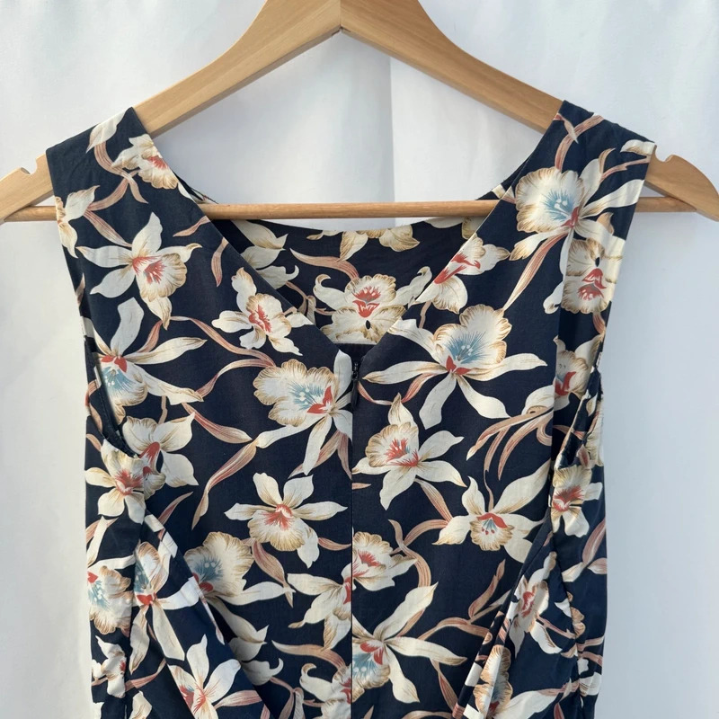 Jolie Moi Navy Orchid Floral Cotton Fit & Flare Midi Dress UK 10 Belted - Image 5