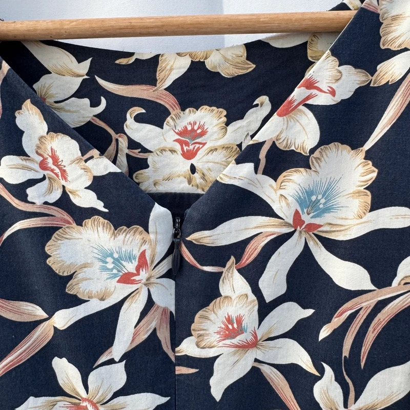Jolie Moi Navy Orchid Floral Cotton Fit & Flare Midi Dress UK 10 Belted - Image 6