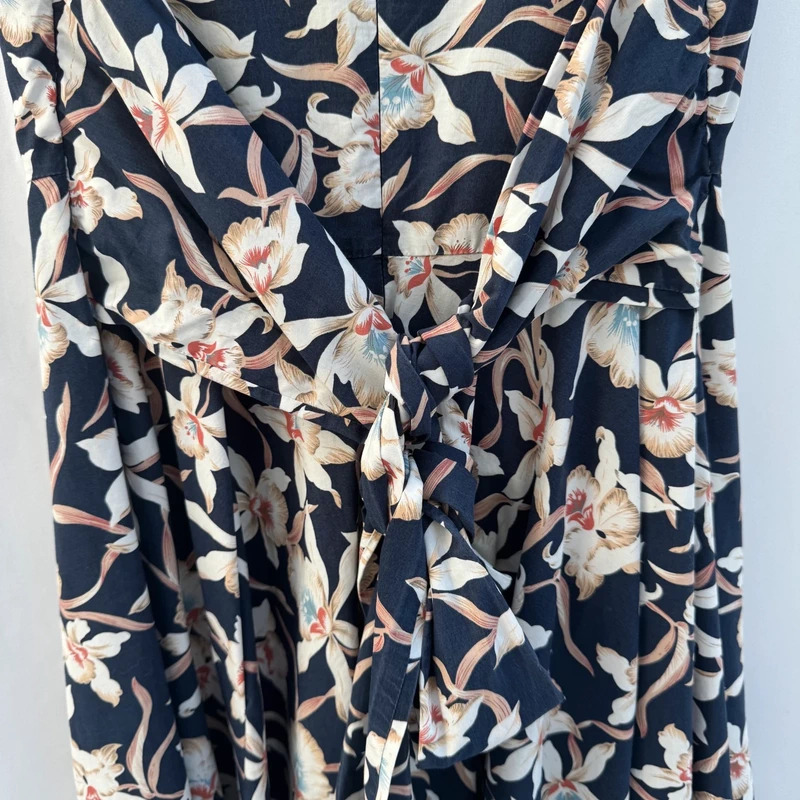 Jolie Moi Navy Orchid Floral Cotton Fit & Flare Midi Dress UK 10 Belted - Image 7