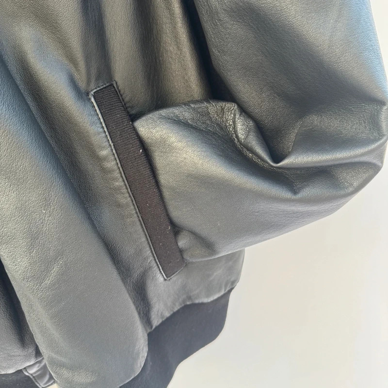 Red Herring Debenhams Mens Black Real Leather Bomber Jacket XL Biker - Image 4