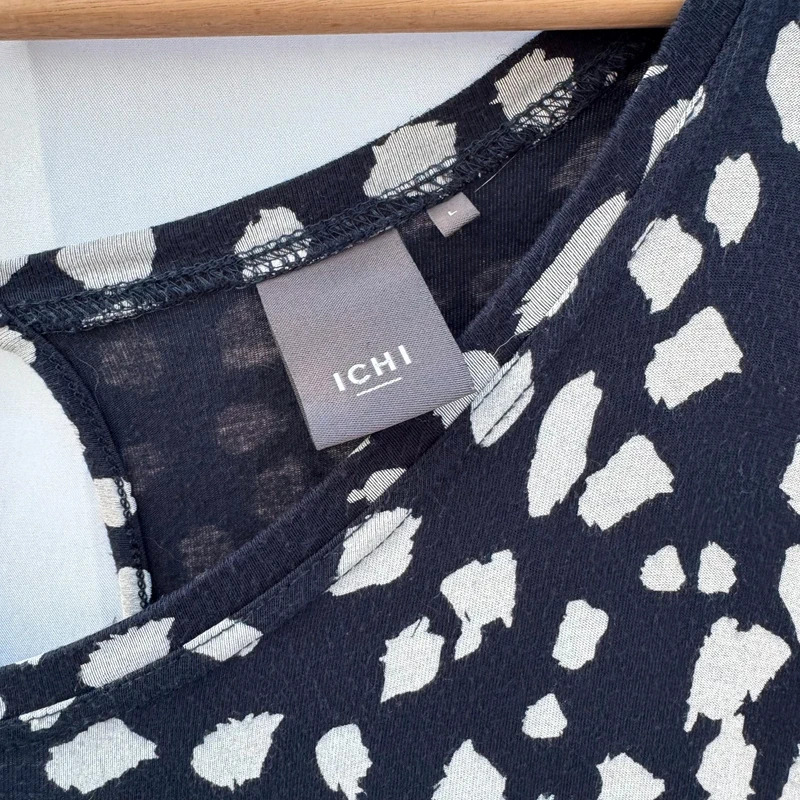 ICHI Lisa Jumpsuit Size L Navy Cream Abstract Print Viscose Tie Waist Scandi - Image 2