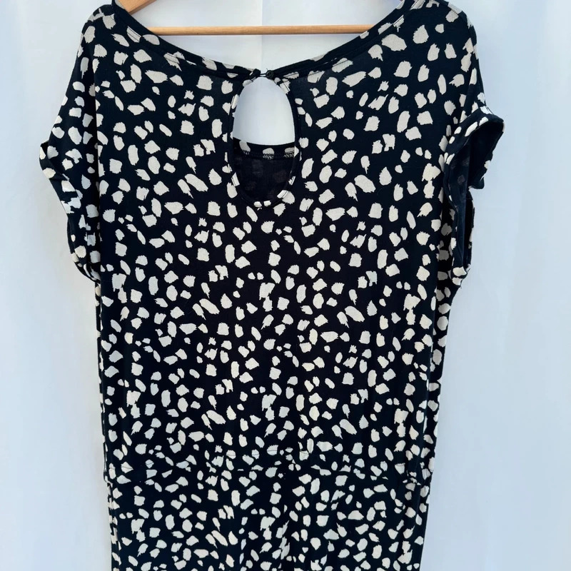 ICHI Lisa Jumpsuit Size L Navy Cream Abstract Print Viscose Tie Waist Scandi - Image 7