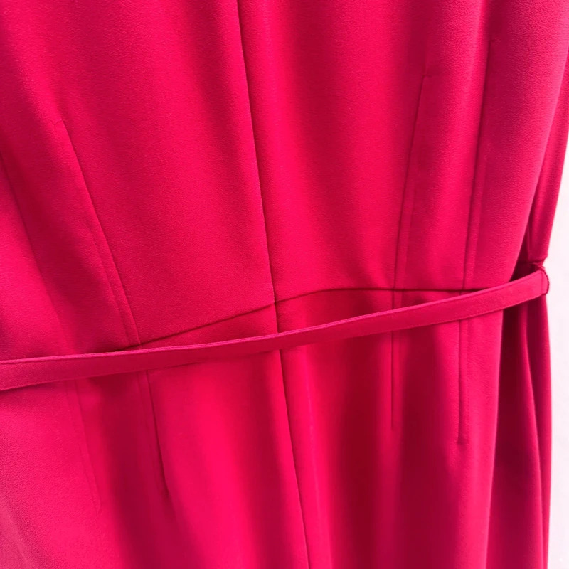 Hobbs London Pink V-Neck Midi Dress UK 14 Belted Waist Sleeveless - Image 9