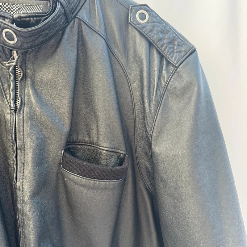 Red Herring Debenhams Mens Black Real Leather Bomber Jacket XL Biker - Image 5