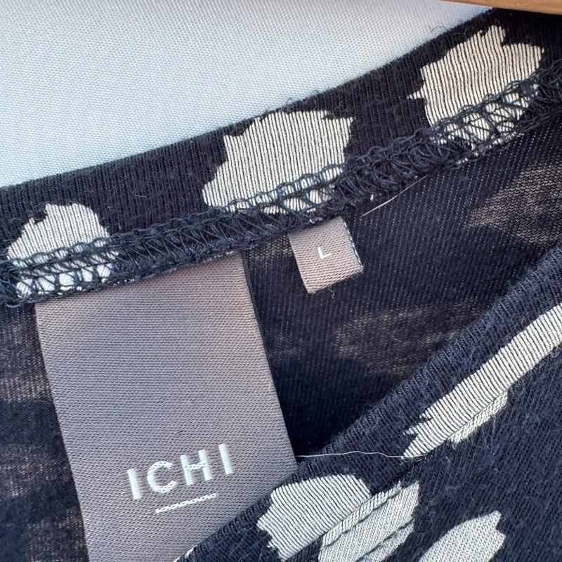 ICHI Lisa Jumpsuit Size L Navy Cream Abstract Print Viscose Tie Waist Scandi - Image 9