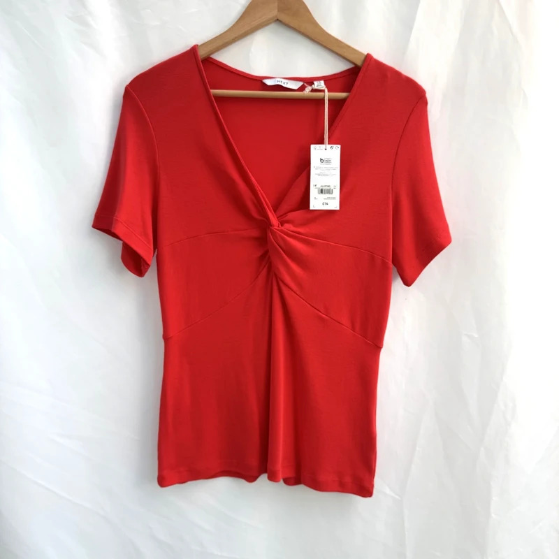 Next Twist-Front V-Neck Top | Bright Orange | Short Sleeve | BNWT | UK 16