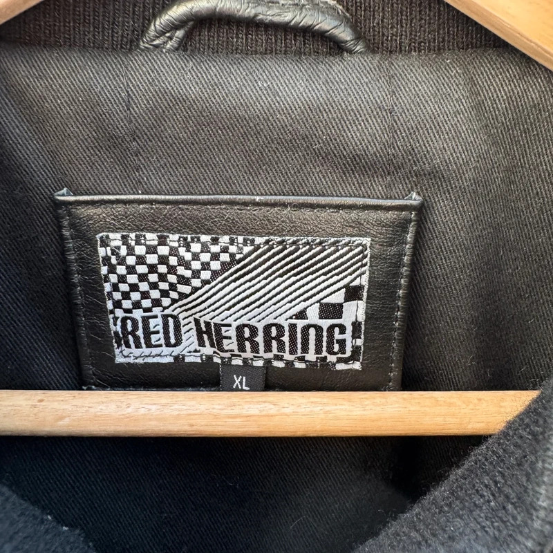 Red Herring Debenhams Mens Black Real Leather Bomber Jacket XL Biker - Image 8