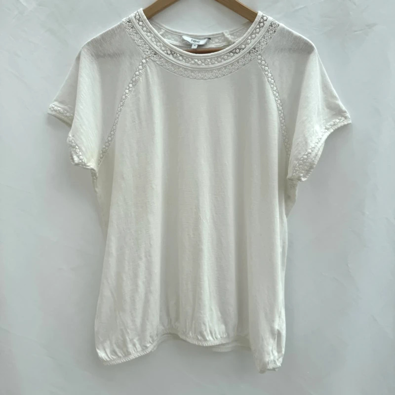 Next Ivory Cotton Lace Insert Batwing Top UK 16 Boho Crochet Trim