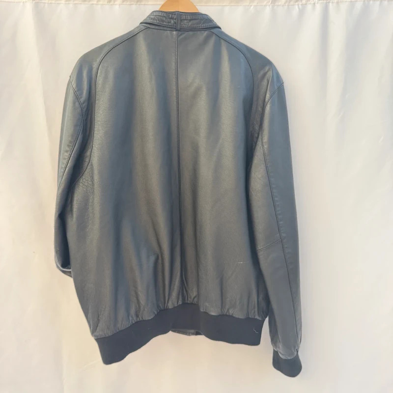 Red Herring Debenhams Mens Black Real Leather Bomber Jacket XL Biker - Image 9
